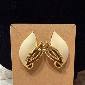 Elegant Gold and Cream Leaf Earrings